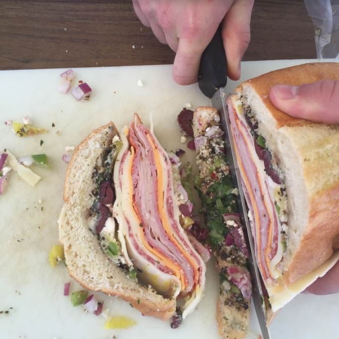 Cutting the sandwich into slices