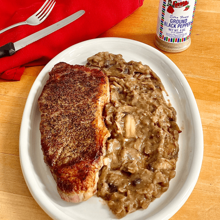 Pepper Steak with Red Wine Mushroom Sauce recipe
