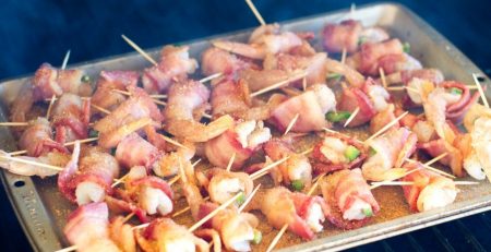 Cajun Smoked Bacon Wrapped Shrimp w/ Cranberry Dipping Sauce