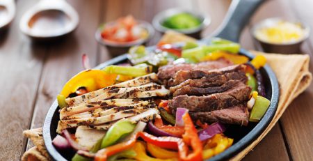 Beef and Chicken Fajitas with Pinto Beans and Guacamole