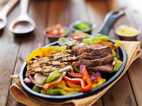 Beef and Chicken Fajitas with Pinto Beans and Guacamole