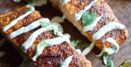 Grilled Salmon with Cilantro Lime Crema