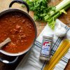 Large pot of spaghetti sauce prepared using Fiesta Brand Gourmet Italian Choice.