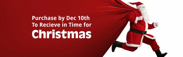 Santa Claus is running with a large bag full of Fiesta gift boxes to deliver