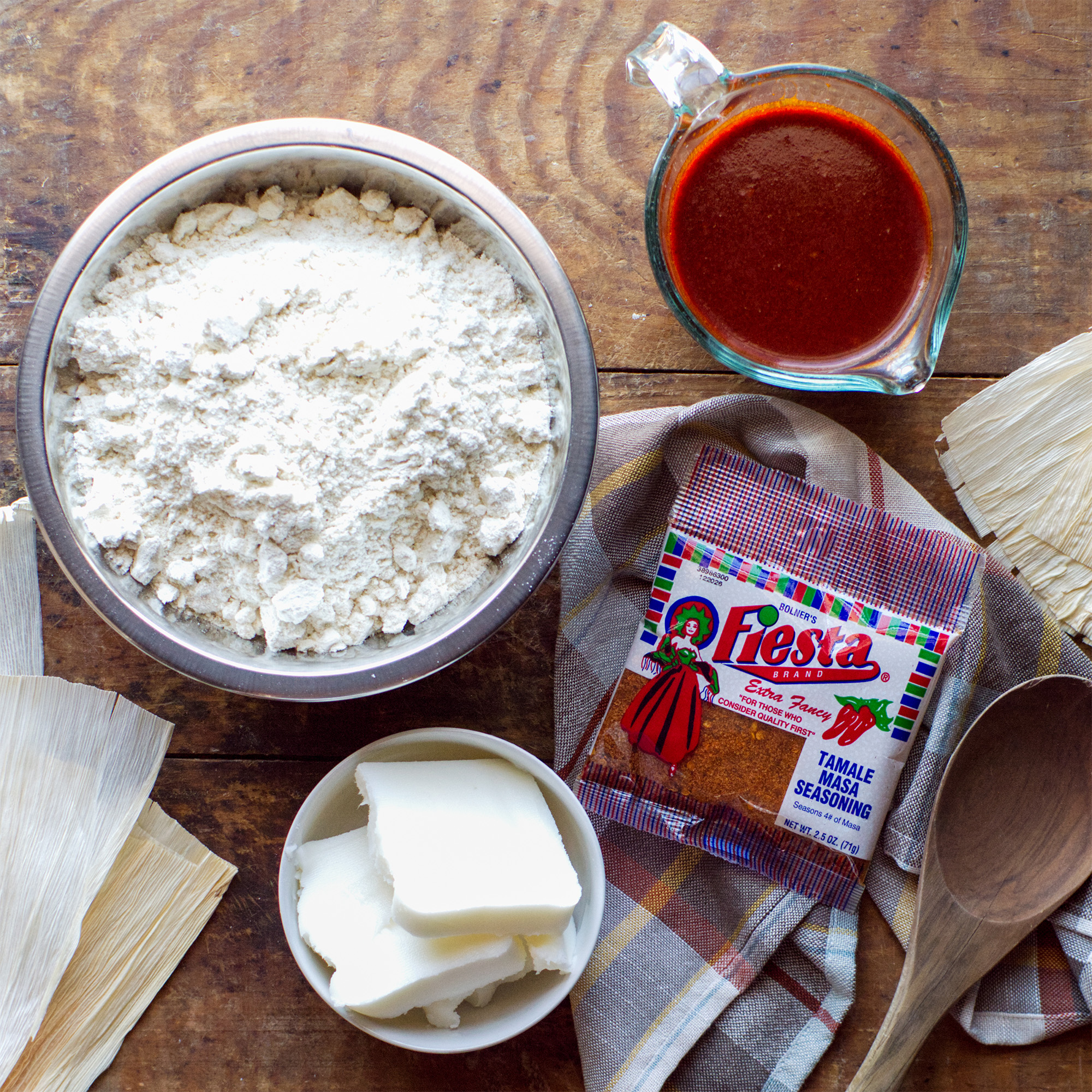Ingredients laid out for a tamale recipe Ingredients for making tamales