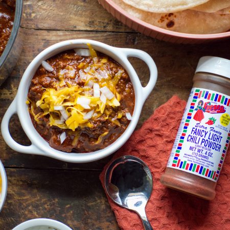 Beautiful bowl full of freshly prepared Bolner Family Deluxe Chili ready to eat!