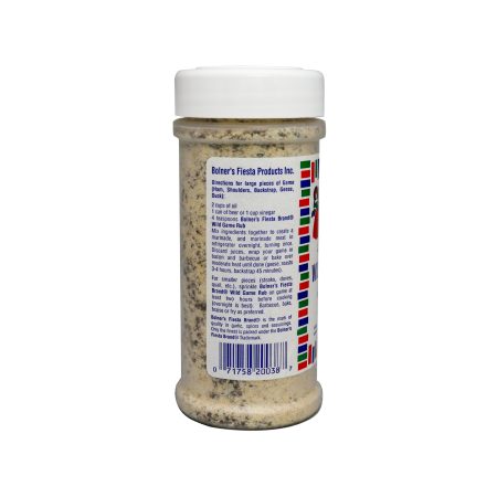 medium size jar of Wild Game Rub 7 ounces side of jar showing recipe