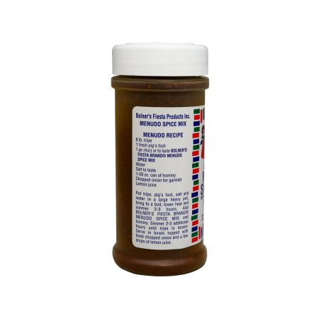 Medium size jar of Menudo Spice Mix four ounces side of jar showing recipe