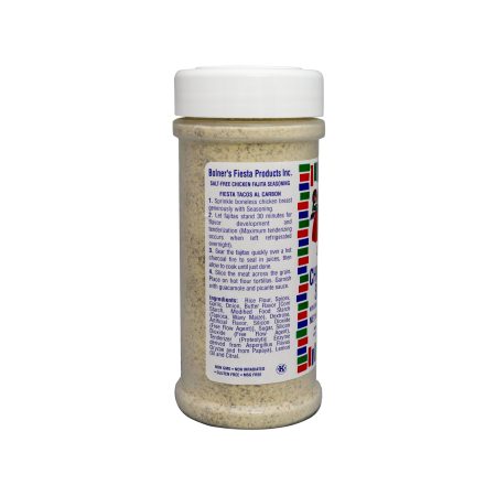 medium size jar of Fajita Seasoning, Chicken - Salt Free side of jar with recipe