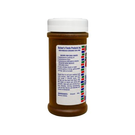 Medium size jar of Ground Chili side of jar showing recipe